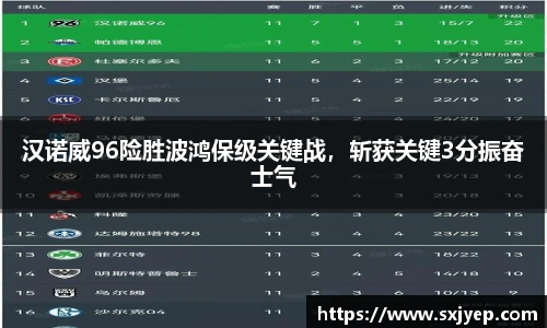 汉诺威96险胜波鸿保级关键战，斩获关键3分振奋士气